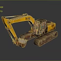 Yellow Construction Excavator With Tracks Bucket Cab And Heavy Duty Design