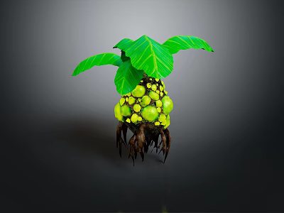 Exotic Green Plant With Large Leaves Yellow Round Fruits And Brown Roots 3d model