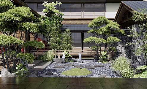 Japanese-style courtyard landscape 3d model