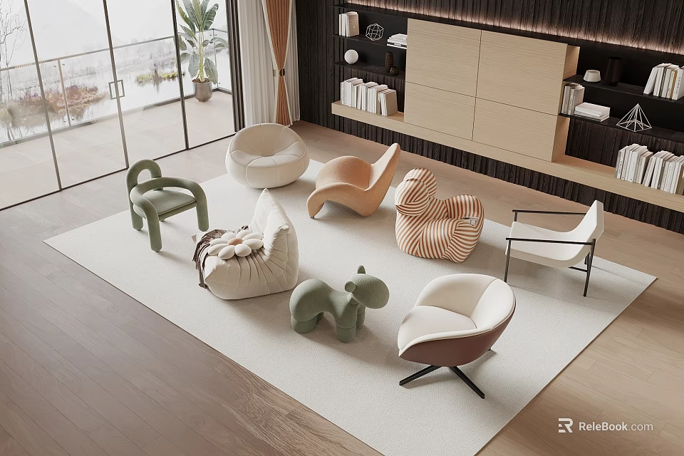 Modern Single Sofa Collection With Various Colors For Living Room Decor 3d model 