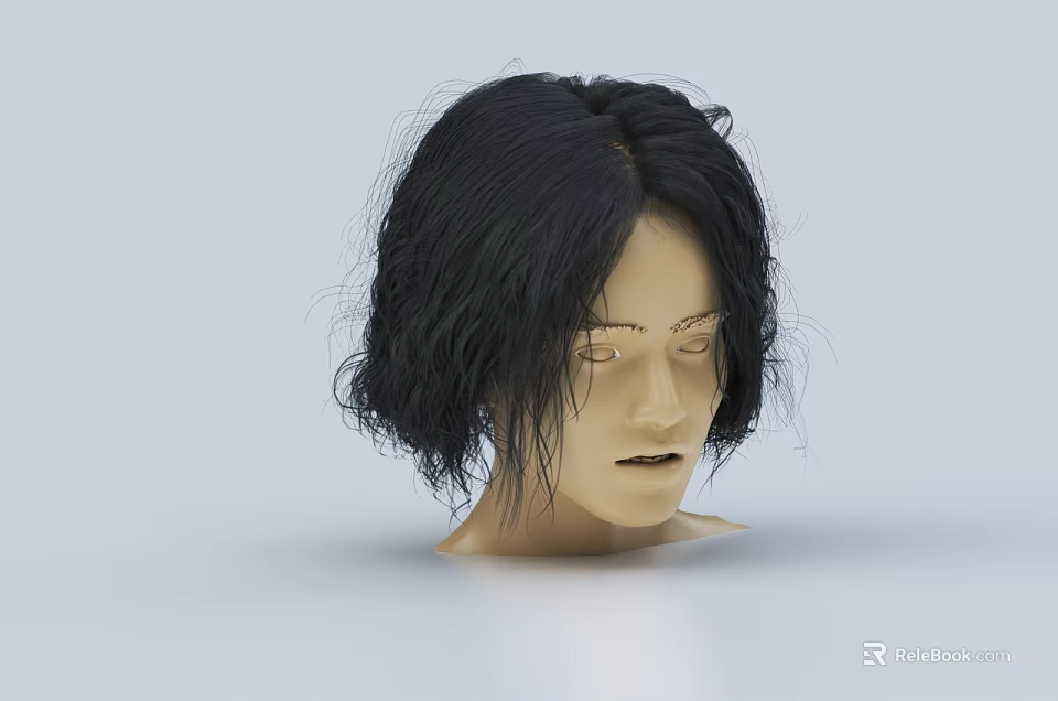 Realistic Mannequin Head Model With Natural Black Short Curly Hair 3d model 