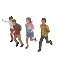 Four children running cheerfully on white background enjoying playful run together