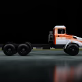 Red And White Semi Truck Cab With Multiple Wheels And Roof Lights On Shiny Floor