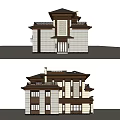 Two Story Detached Villa Exterior With Wooden Accents Large Windows And Balcony