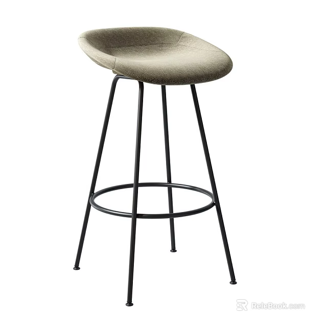 Modern Upholstered Bar Stool With Beige Seat And Black Metal Legs 3d model 