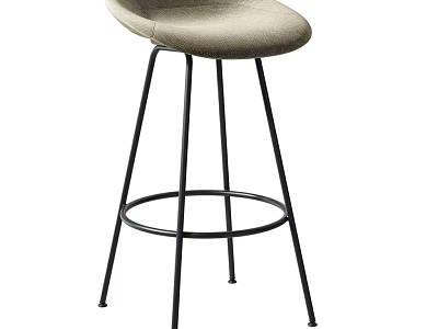 Modern Upholstered Bar Stool With Beige Seat And Black Metal Legs 3d model