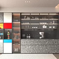 Modern Wine Cabinet With Glass Shelves Holding Wine Bottles And Glassware