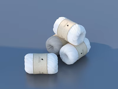 Daily Use Soft Yarn Balls In White And Gray With Paper Labels 3d model