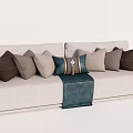 Light Colored Upholstered Sectional Sofa With Various Colored Throw Pillows And Green Throw Blanket 3d model