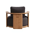 Modern Armchair with Oak Wood Frame Brown Fabric Upholstery and Comfortable Design