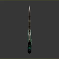 Ornate Bronze Blade With Green Accents And Intricate Handle Design Details