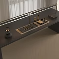 Elegant Modern Tea Table and Chairs with Black Tabletop Brass Frame and Tea Set 3d model