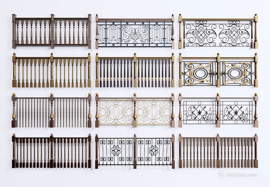 Various Decorative Fence Designs With Iron Patterns Metal Styles and Ornate Intricate Details 3d model 