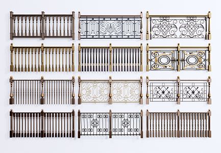 European style guardrail wrought iron guardrail stair guardrail carved guardrail 3d model