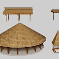 Traditional Thatch Roof Pavilion Structures With Different Shapes And Wooden Frames