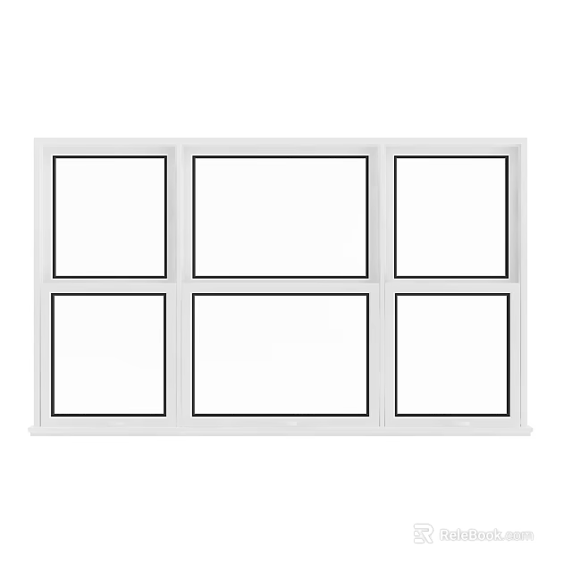 White Casement Window With Six Panel Frame And Clear Glass Design Elements 3d model 