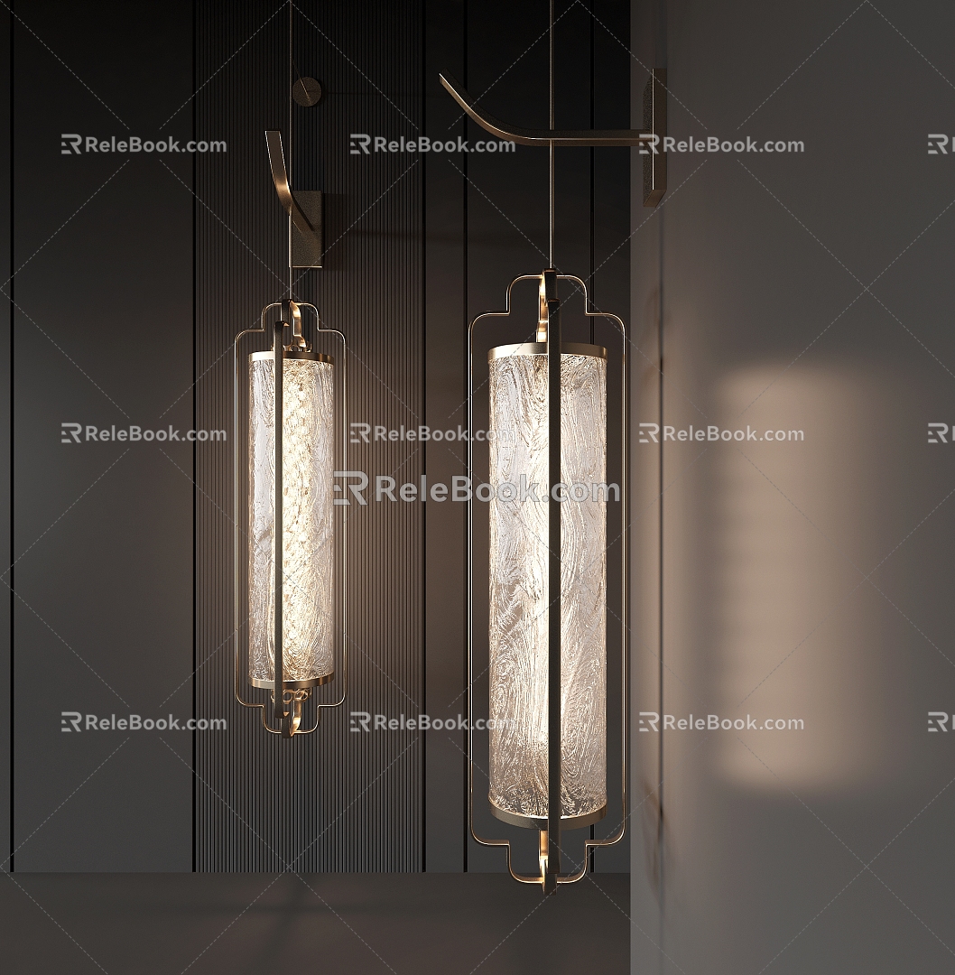 New Chinese Style Wall Lamp Metal Wall Lamp Long Strip Wall Lamp Bedside Wall Lamp Glass Wall Lamp 3d model