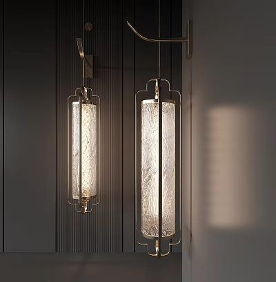 Modern Wall Lamps With Metal Frame And Glass Shade Lighting Design 3d model