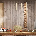 Serene Hotel Lounge Area With Wooden Table Potted Bamboo And Soft Lighting