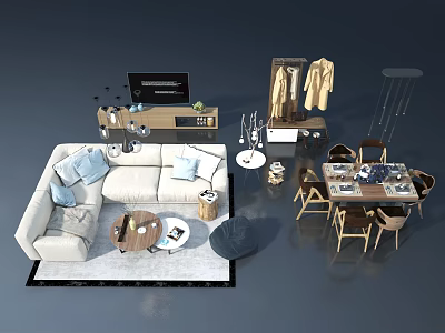 Modern Pet Cabinet Design In Living Room With Sofa And Coffee Table 3d model