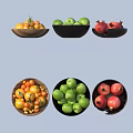 Assorted Fresh Fruits Green Apples Pomegranates And Tangerines Arranged In Wooden And Black Bowls
