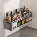 Wall Mounted Kitchen Storage Rack With Knives Spice Bottles And Seasoning Containers