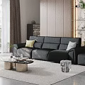 Luxury Modern Black Leather Sectional Sofa In Living Room With Glass Coffee Table Green Plants