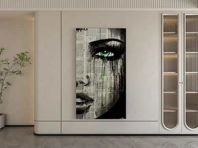 Elegant Modern Portrait Painting With Striking Eye And Lips On Wall Decor 3d model