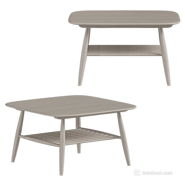 Modern Dining Table Set With Light Wood Top And Lower Shelf Design 3d model
