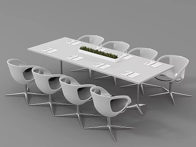Modern Conference Table With White Chairs And Minimalist Tabletop Setup 3d model