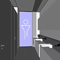 Modern Public Restroom Design With Glass Partitions Washbasins Mirrors And Signage