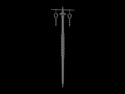 Ornate Long Handled Weapon With Decorative Crossbar Spiral Shaft And Pendants 3d model