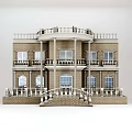 Elegant Detached Villa With Brick Exterior Arched Windows Balconies And White Railings