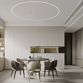 Minimalist Open Concept Living and Dining Room With Gray Sofa Green Plant And White Walls