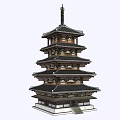 Traditional Five Story Pagoda With Gray Tiled Roofs And Stone Steps Against Blue Sky