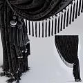 Elegant Dark Patterned Velvet Curtains With Tassel Trim And Drapery Design