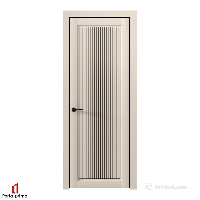 Modern Light Colored Swing Door With Vertical Stripes And Black Handle 3d model 
