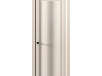 Modern Light Colored Swing Door With Vertical Stripes And Black Handle 3d model