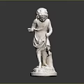 White Marble Statue Of Young Girl Standing With Flower On Base