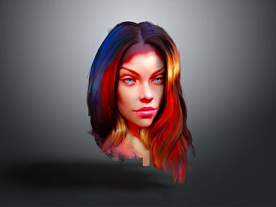 Game Movie Character with Colorful Hair and Blue Eyes Stylish Detailed Illustration in Gray Background 3d model