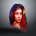 Game Movie Character with Colorful Hair and Blue Eyes Stylish Detailed Illustration in Gray Background