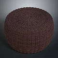 Woven Brown Round Stool With Intricate Spiral Texture For Home Decor