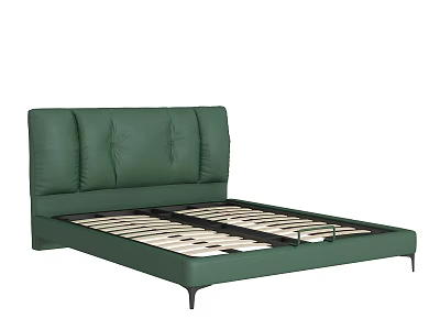 Modern Green Leather Double Bed With Tufted Headboard And Sturdy Frame 3d model