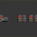 Multiple Red And Blue Metallic Cargo Boxes With Textured Surfaces On Gray Background