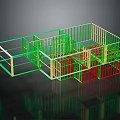 Green And Red Metal Frame Fence With Multi Sectional Grid Structure 3D Design 3d model