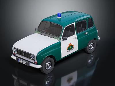 Green And White Toy Police Car With Blue Siren Light And Side Badge 3d model