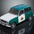 Green And White Toy Police Car With Blue Siren Light And Side Badge