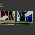 Sleek Modern Laptops With Colorful Screens And Wireless Mouse On Reflective Surface
