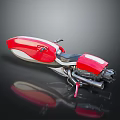Futuristic Red White Space Themed Motorcycle Streamlined Design Black Seat Metallic Exhaust Black Background Reflection