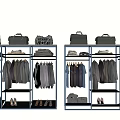 Clothes Rack Featuring Hanging Apparel Bags Folded Clothes and Shoes in Retail Store